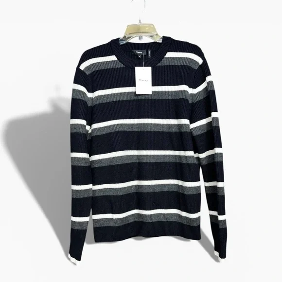 🌻NEW w/tags Theory Gary Stripe Merino Wool Crewneck Sweater Men's Size M $325